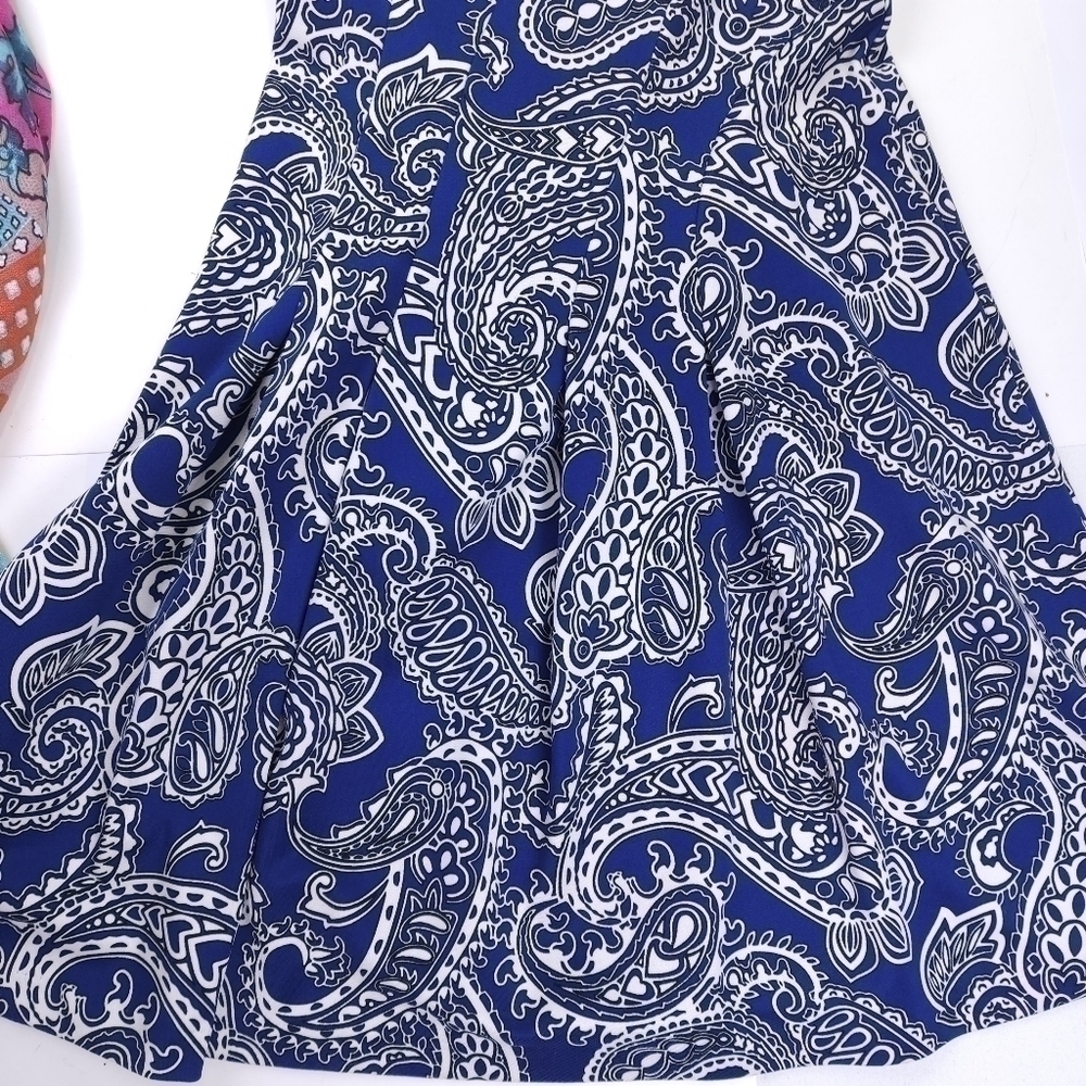 Michael Kors Blue White Paisley Print Dress Sz 4 - Picture 4 of 12